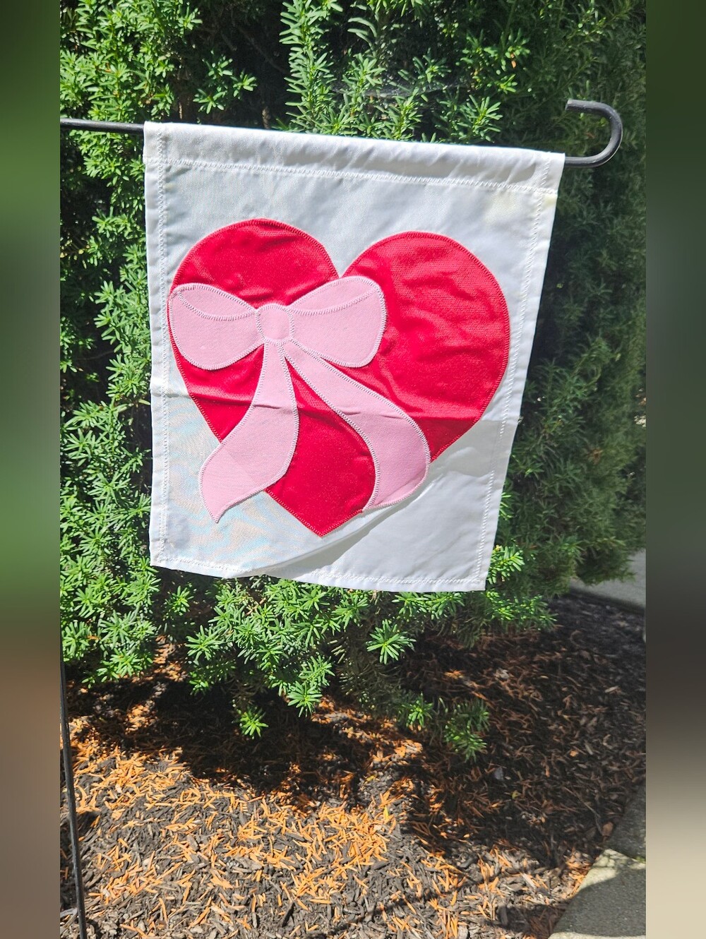 Pink Bow Heart Small Garden Flag